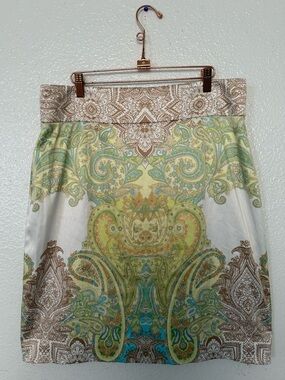 ANTONIO MELANI Paisley Print Skirt in Lime, Teal & Brown Women’s Size 14